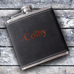 Personalized Suede Flask with Orange Lettering