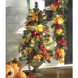 Lighted Fall Apple and Pine Topiary