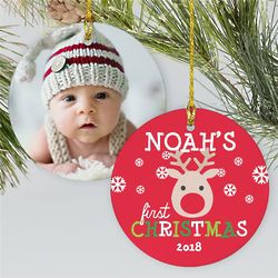 Personalized First Christmas Reindeer Ceramic Ornament