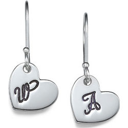 Personalized Dangling Heart Earrings with Initial