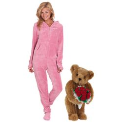 Red Rose Bouquet Teddy Bear and Pink Hoodie-Footie Pajamas
