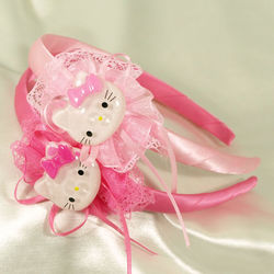 Toddler Girls Kitty Headband with Lace and Ribbons
