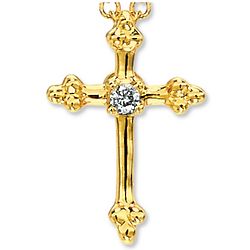 14k Yellow Gold Simple Diamond Cross Pendant