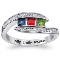 Sterling Silver Mother's Three Square Birthstone Ring