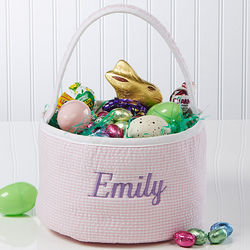 Pink Gingham Embroidered Easter Basket