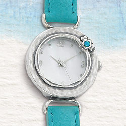 Sterling and Opal Leather Watch