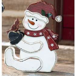 Hand Crafted Wooden Sitting Snowman
