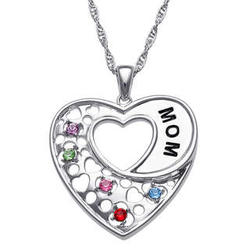 Mom's Rhodium-Plated Heart of the Family Birthstone Pendant