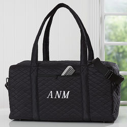 Woman's Embroidered Monogram Duffel Bag in Black