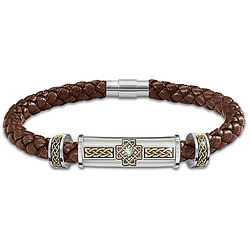 Irish Pride Braided Leather Etched Bracelet with Peridot Accent