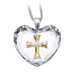 Thomas Kinkade Serenity Prayer Crystal Heart Pendant Necklace