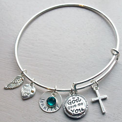God Gave Me You Personalized Stamped Wire Bangle Bracelet