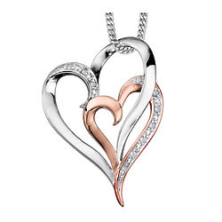 Double Heart Diamond Necklace in 10K Rose and White Gold