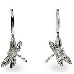 Designer Style Sterling Silver Dragonfly Dangle Earrings
