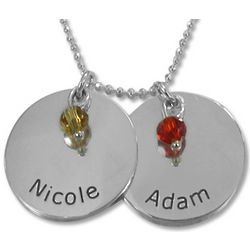 Personalized Double Silver Disc Necklace with Birthstones