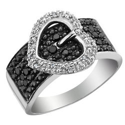 White and Black Diamond Heart Buckle Ring