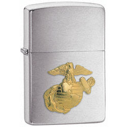 Personalized Marines Emblem Brushed Chrome Zippo Lighter