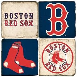 Boston Red Sox Italian Marble Coasters with Wrought Iron Holder