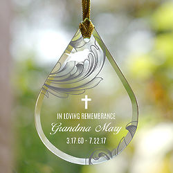 Personalized Floral Memorial Tear Drop Glass Ornament