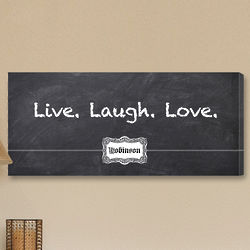 Personalized Live Laugh Love 8x18 Chalkboard Canvas Print