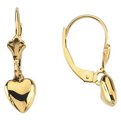 14k Gold Teen's Lever Back Heart Earrings