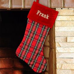 Embroidered Red And Black Plaid Christmas Stocking