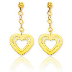 14k Yellow Gold Hearts Drop Earrings