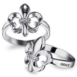 Sterling Silver Fleur De Lis Ring with Diamond Accent