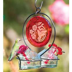 Red Medallion Glass Hummingbird Feeder
