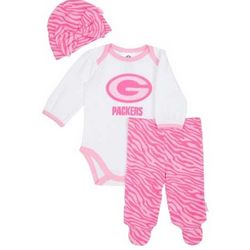 Newborn's Green Bay Packers Pink Creeper, Pants, and Hat