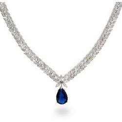 Elegant Double Row Marquise CZs with Peardrop Sapphire Necklace