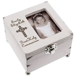 Personalized First Communion Cottage Memory Box with Photo Frame