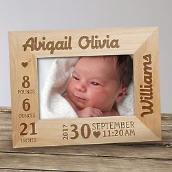 Baby's Personalized Name, Date, Height, and Weight Wood Frame