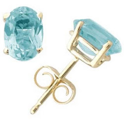 All-Natural Oval Aquamarine Earrings Set in 14K Yellow Gold