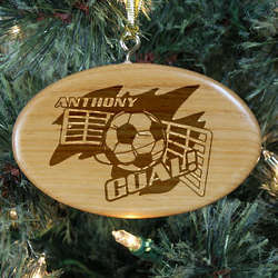 Personalized Soccer Player Wooden Oval Ornament