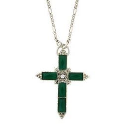 Green Crystal Silver Cross Necklace