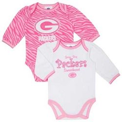 Newborn and Infant's Green Bay Packers Pink Bodysuits