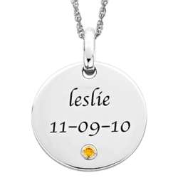 Set for Life Sterling Name, Date and Birthstone Engraved Necklace