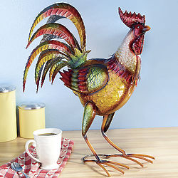 Colorful Standing Rooster Metal Statue