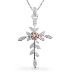 Sterling and Rose Gold Flower Cross