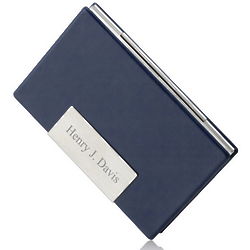 Leather Personalized Navy Blue Business Card Holder