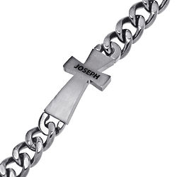 Men's Personalized Steel Cross Bracelet with Black IP Plate