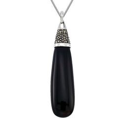 Black Onyx and Marcasite Pendant in Sterling Silver