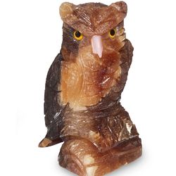 Mystic Brown Owl Calcite Gemstone Sculpture