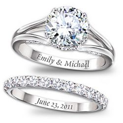 Diamonesk Bridal Ring Set with Engraved Names and Date