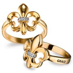 Gold Over Sterling Fleur De Lis Ring with Diamond Accent