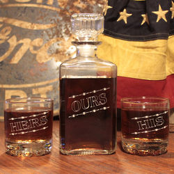 "His, Hers & Ours" Liquor Decanter & Lowball Glasses Set