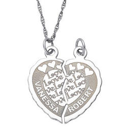 Personalized Shareable Sterling Silver Love Script Heart Pendant