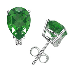 Pear Emerald and Diamond Stud Earrings in 14K White Gold