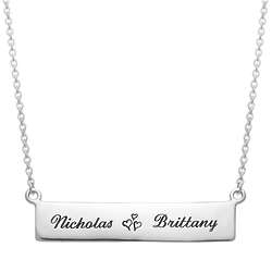 Couple's Name Bar with Hearts Sterling Silver Necklace